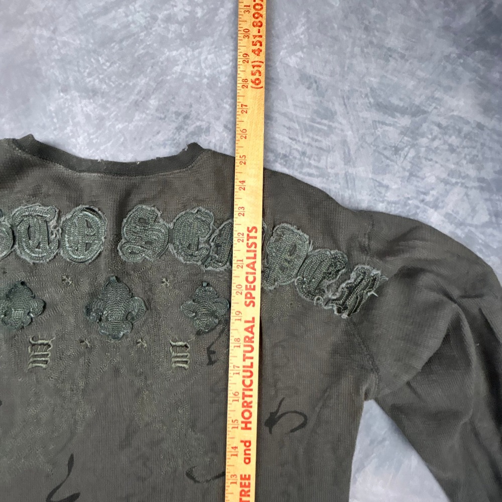 Monarchy Mens Large Thermal Long Sleeve Shirt Grunge Y2K Biker Applique Grey - Picture 7 of 8